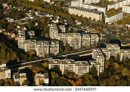 aerial view of suburb buildings