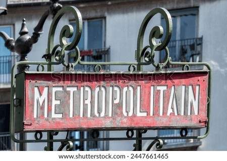 Paris Metro Metropolitain Sign liberty style detail close up