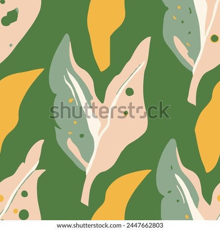 White Seamless Contemporary Simple Template Wallpaper. Gradient Continuous Elegant Palm Scribble, Seamless Backdrop. Yellow Repetitive Creative Spring Leaves Pattern. 