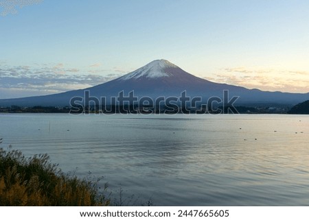 Mount Fuji, UNESCO World Heritage Site, and Lake Kawaguchiko at twilight, Yamanashi Prefecture, Honshu, Japan, Asia