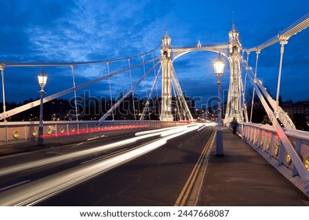 Albert Bridge at night, Chelsea, London, England, United Kingdom, Europe