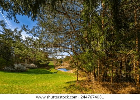 Rural spring landscape on a sunny warm day near the city of Nuremberg in Germany.
