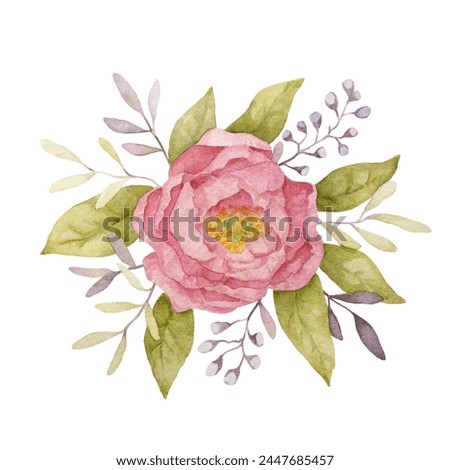 Peony Watercolor Illustration. Watercolor Flower Clip Art. Spring Flower Illustration. Hand Drawn Watercolor Composition