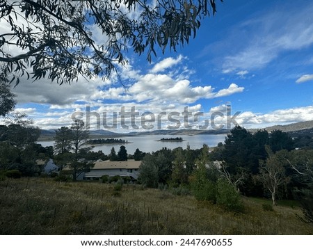 View of islands in Lake Jindabyne from a viewpoint