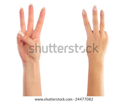 Female hands counting number 3