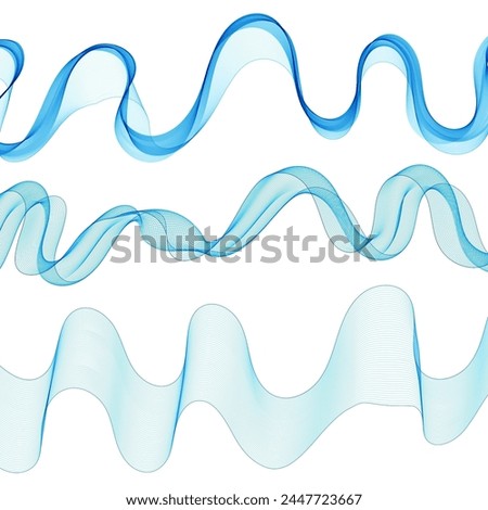Set of blue abstract waves. Vector design element.