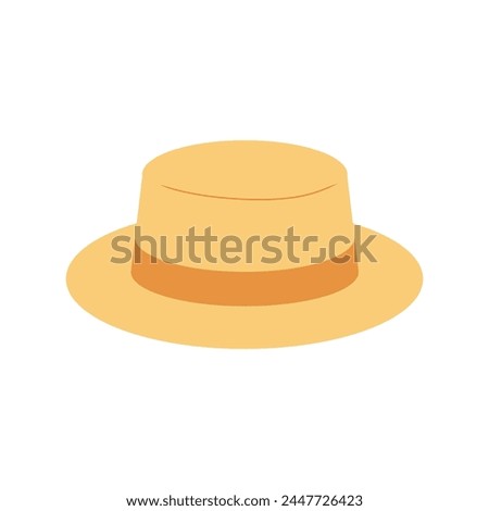 Straw sun hat vector illustration isolated. Flat hand drawn clip art of summer accessory with ribbon.