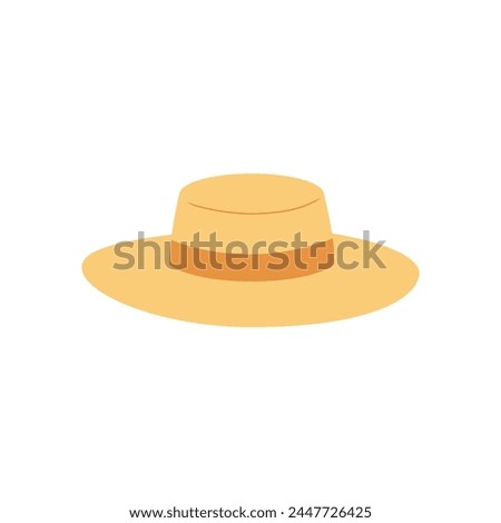 Straw sun hat vector illustration isolated. Flat hand drawn clip art of summer accessory with ribbon.