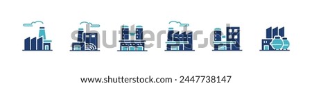 industry factory buildings icon set business manufacture station vector illustration chemical industrial construction symbol design