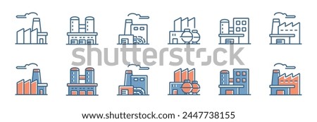 factory buildings icon set business manufacture industrial station vector illustration chemical industry construction symbol design