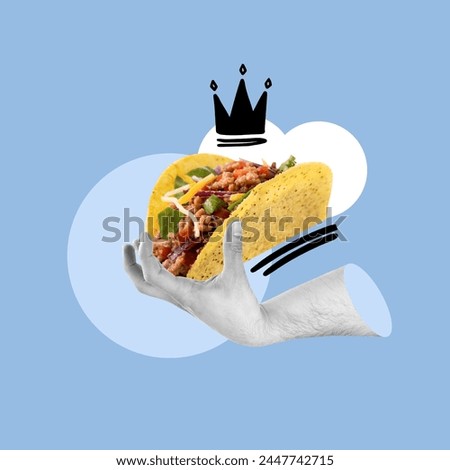 delicious food, best food, taco, hand on taco, mexican food, king, Aliment, Composite image, fast  Royalty-Free Stock Photo #2447742715