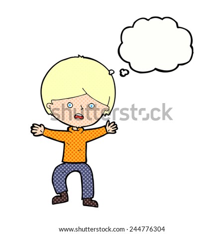 cartoon boy panicking  with thought bubble