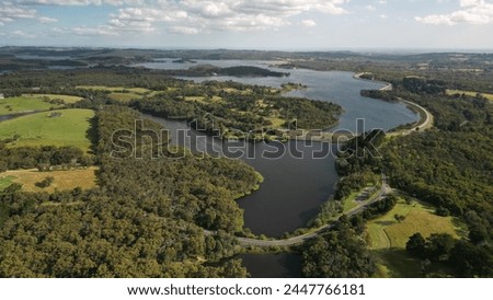 Scenic Lake  Reservoir  River Drone Pictures and Surrounding Roads