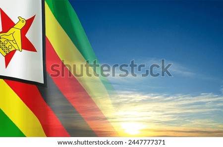 Flag of Zimbabwe on background of sky. Patriotic background
