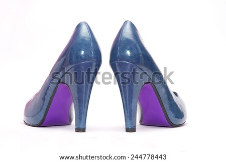Womens patent high heels on white background