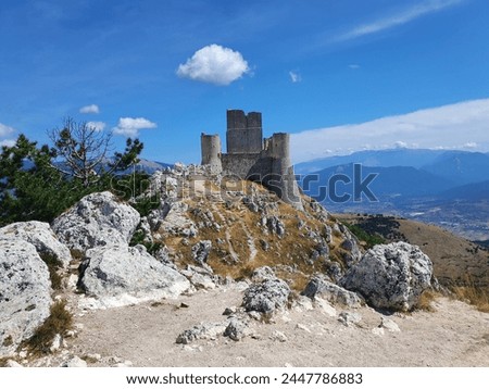 View of Rocca Calascio from a hike up to the summit Royalty-Free Stock Photo #2447786883