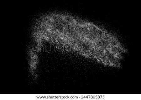 White grainy texture. Abstract dust overlay. Grain noise. White explosion on black background. Splash realistic effect. Vector illustration, eps 10.  
