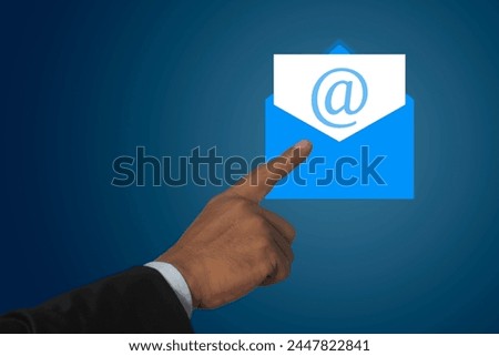 bussinessman hand and email sign. AI mailing, email icon, inbox logo, envelope symbol, e-mail mailbox, send notice, message receive.