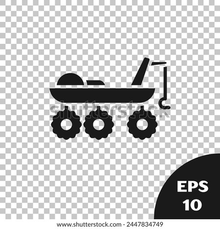 Black Mars rover icon isolated on transparent background. Space rover. Moonwalker sign. Apparatus for studying planets surface.  Vector Illustration