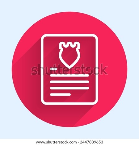 White line The arrest warrant icon isolated with long shadow. Warrant, police report, subpoena. Justice concept. Red circle button. Vector Royalty-Free Stock Photo #2447839653