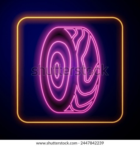Glowing neon Tree rings icon isolated on black background. Wooden cross section.  Vector