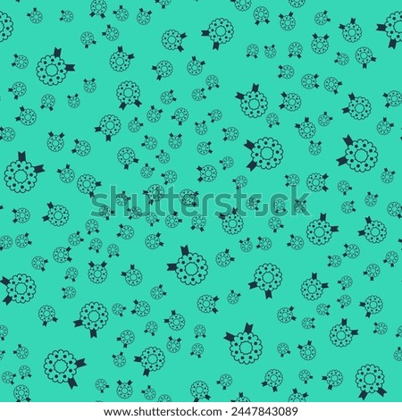 Black Christmas wreath icon isolated seamless pattern on green background. Merry Christmas and Happy New Year.  Vector