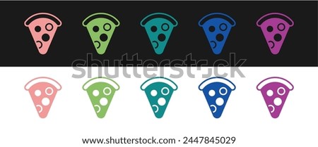Set Slice of pizza icon isolated on black and white background. Fast food menu.  Vector