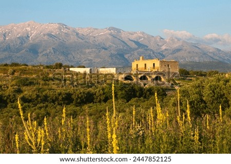 Monastery of Ayios Ioannis Theologos and White Mountains in spring, Aptera, Chania region, Crete, Greek Islands, Greece, Europe Royalty-Free Stock Photo #2447852125