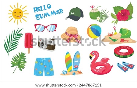 Summer vector set. Summer element collection. Summer holiday beach. Cartoon flat vector isolated on white bạckground