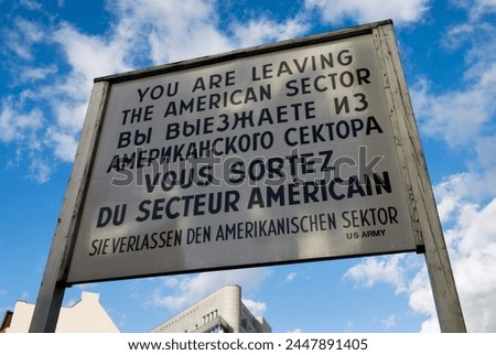 Cold War sign at Check Point Charlie, Berlin, Germany, Europe