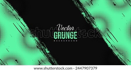 Abstract Black and Green Dirty Grunge Background with Halftone Effect. Sports Background with Brush Stroke Illustration