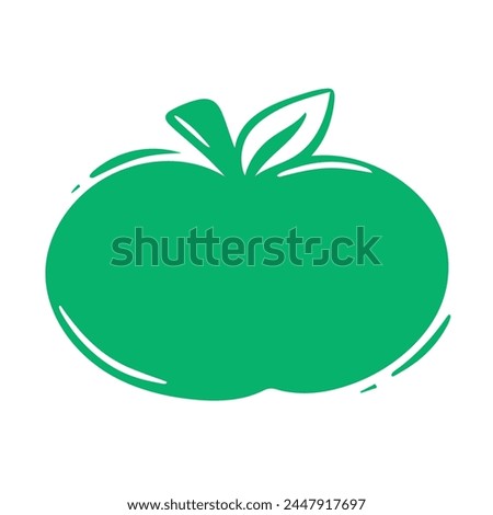 Blank green apple shaped sticker with leaf clip art. Eco label with copy space for organic products, isolated vector graphic