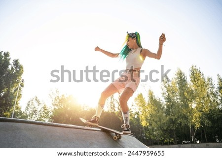 professional skateboarders having fun at the skate park