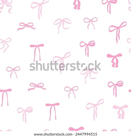 Pink bow. Cute seamless pattern. Elegant coquette hand drawn ribbon background. Vector