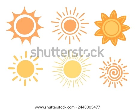 Set of different shapes of yellow sun vector illustration isolated on white background