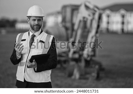 photo of supervisor man with copy space. supervisor man at construction site. supervisor man
