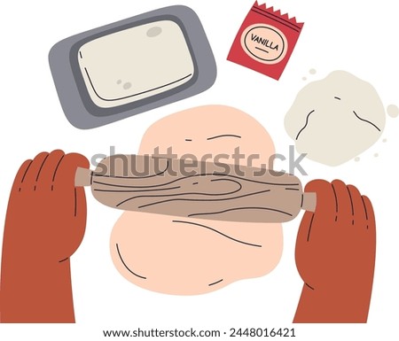 Rolling Out The Dough Process Vector Illustration