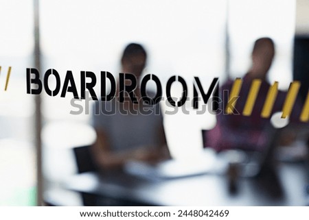 Boardroom, window and colleagues in office for training, collaboration or communication in background. Conference room, coworkers and meeting team for recruitment, brainstorming and discussion