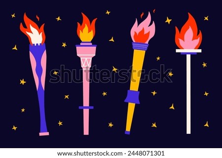 Bundle with torch in groovy stile. Symbol of sport competition in the world. Vector illustration. 