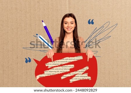 Composite collage picture image of point down hands female speech bubble communication concept fantasy billboard comics zine minimal