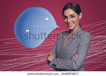 Composite collage picture image of confident female speech bubble communication concept fantasy billboard comics zine minimal