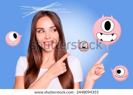 Composite collage picture image of female fingers point monster face show different mood fantasy billboard comics zine minimal