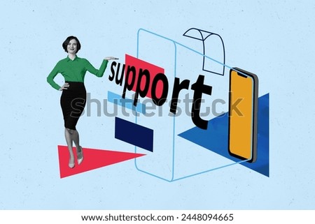 Composite collage picture image of working customer service business online support fantasy billboard comics zine minimal