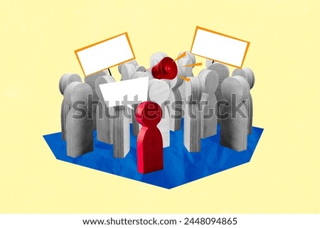 Creative collage picture group people proclaim rights loudspeaker protest demonstration community defend interest drawing background Royalty-Free Stock Photo #2448094865