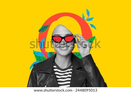 Photo picture collage cheerful happy positive mood girl falling leaves park outdoors stylish outfit sunglass colorful yellow hairstyle