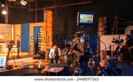 Movie set, cameras, TV station, operators, stock photo