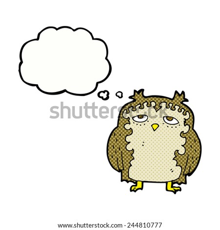 cartoon wise old owl with thought bubble