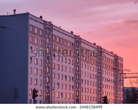 Multi-storey, multi-apartment residential building. Soviet period built in the seventies - eighties of the twentieth century. Royalty-Free Stock Photo #2448158499