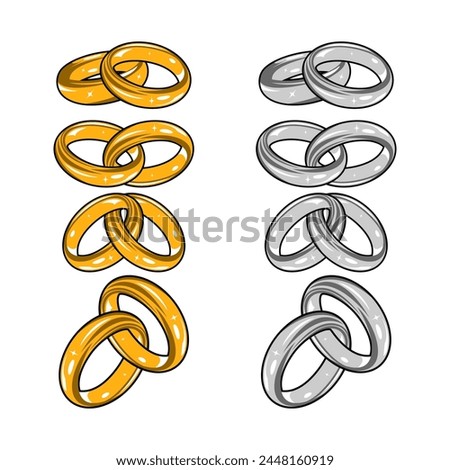 gold and silver wedding ring sets vector illustration