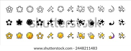 Stars icon collection. Star icon set. Linear, silhouette and flat. Vector icons